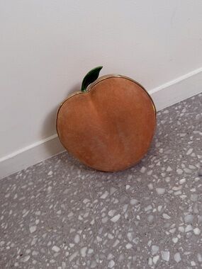 Charlotte Olympia Peach Suede Top-Handle Clutch with Gold Hardware
